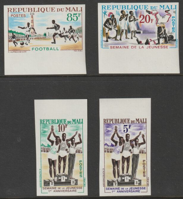 Mali 1963 Youth Week imperf set of 4 from limited printing unmounted mint as SG65-68, stamps on , stamps on  stamps on youths, stamps on  stamps on football, stamps on  stamps on sport, stamps on  stamps on dance, stamps on  stamps on acrobats
