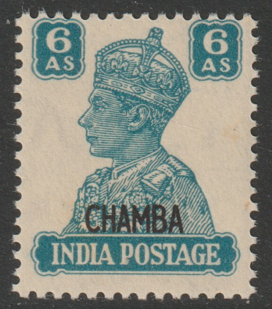Indian States - Chamba 1942-47 KG6 6a turquoise-green unmounted mint SG 117, stamps on , stamps on  stamps on , stamps on  stamps on  kg6 , stamps on  stamps on 