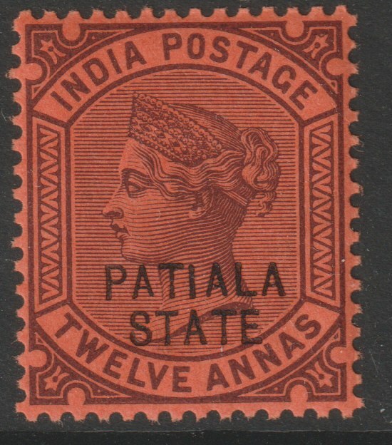 Indian States - Patiala 1891-96 QV 12a purple on red unmounted mint SG 27, stamps on , stamps on  stamps on , stamps on  stamps on  qv , stamps on  stamps on 