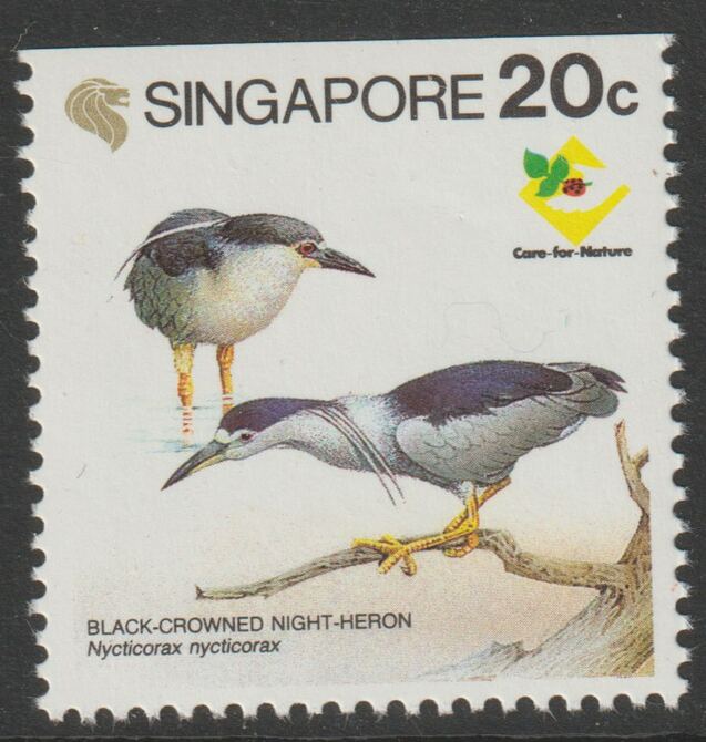Singapore 1994 Care for Nature - Heron 20c unmounted mint SG 766 (ex booklet pane), stamps on birds, stamps on heron
