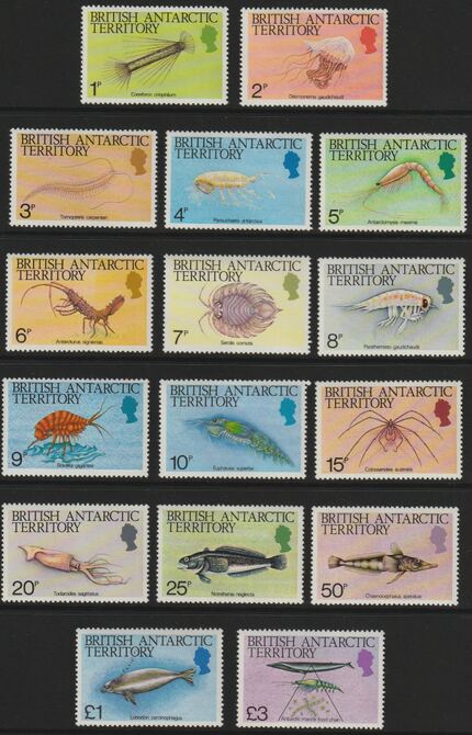 British Antarctic Territory 1984 Marine Life def set cof 16 values complete unmounted mint SG 123-38, stamps on , stamps on  stamps on marine life, stamps on  stamps on polar