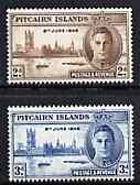 Pitcairn Islands 1946 KG6 Victory Commemoration set of 2 unmounted mint, SG 9-10*, stamps on , stamps on  stamps on victory, stamps on  stamps on  kg6 , stamps on  stamps on london, stamps on  stamps on  ww2 , stamps on  stamps on 