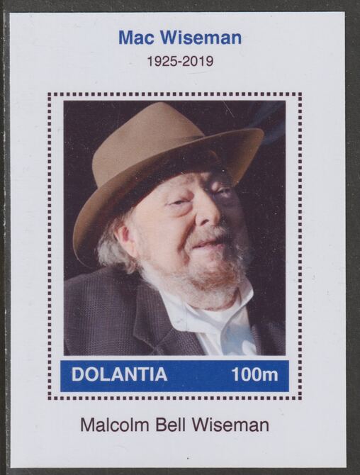 Dolantia (Fantasy) Mac Wiseman imperf deluxe sheetlet on glossy card (75 x 103 mm) unmounted mint, stamps on personalities, stamps on music, stamps on country, stamps on folk