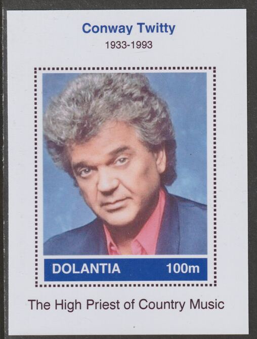 Dolantia (Fantasy) Conway Twitty imperf deluxe sheetlet on glossy card (75 x 103 mm) unmounted mint, stamps on personalities, stamps on music, stamps on country, stamps on 