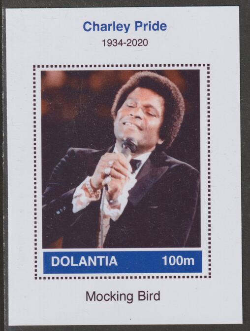 Dolantia (Fantasy) Charley Pride imperf deluxe sheetlet on glossy card (75 x 103 mm) unmounted mint, stamps on , stamps on  stamps on personalities, stamps on  stamps on music, stamps on  stamps on country, stamps on  stamps on 