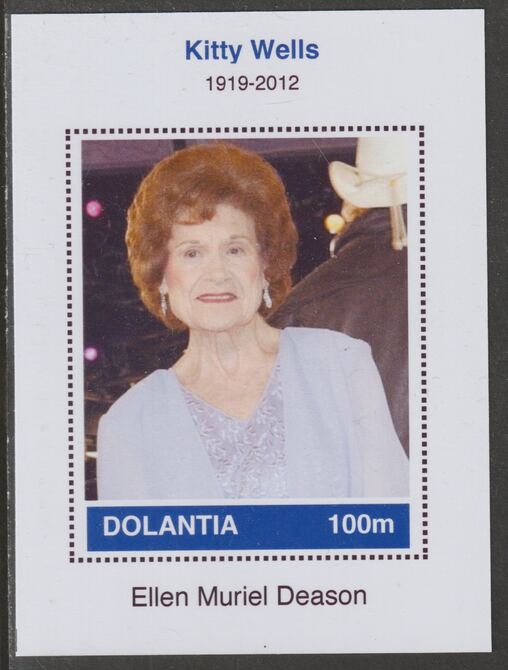 Dolantia (Fantasy) Kitty Wells imperf deluxe sheetlet on glossy card (75 x 103 mm) unmounted mint, stamps on personalities, stamps on music, stamps on country, stamps on 