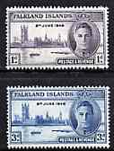 Falkland Islands 1946 KG6 Victory Commemoration set of 2 unmounted mint, SG 164-65*, stamps on , stamps on  stamps on victory, stamps on  stamps on  kg6 , stamps on  stamps on london, stamps on  stamps on  ww2 , stamps on  stamps on 