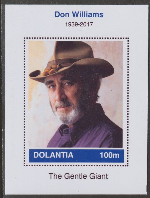 Dolantia (Fantasy) Don Williams imperf deluxe sheetlet on glossy card (75 x 103 mm) unmounted mint, stamps on , stamps on  stamps on personalities, stamps on  stamps on music, stamps on  stamps on country, stamps on  stamps on 