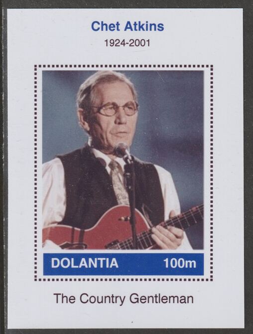 Dolantia (Fantasy) Chet Atkins imperf deluxe sheetlet on glossy card (75 x 103 mm) unmounted mint, stamps on personalities, stamps on music, stamps on country, stamps on 