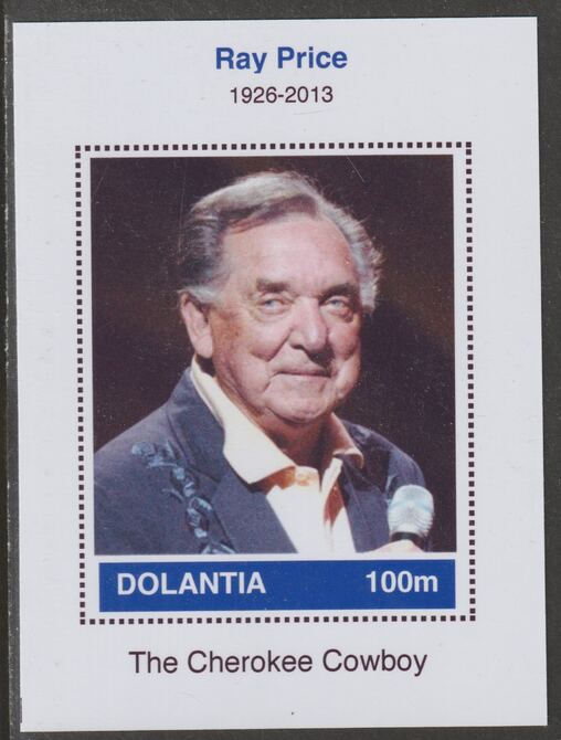 Dolantia (Fantasy) Ray Price imperf deluxe sheetlet on glossy card (75 x 103 mm) unmounted mint, stamps on , stamps on  stamps on personalities, stamps on  stamps on music, stamps on  stamps on country, stamps on  stamps on 