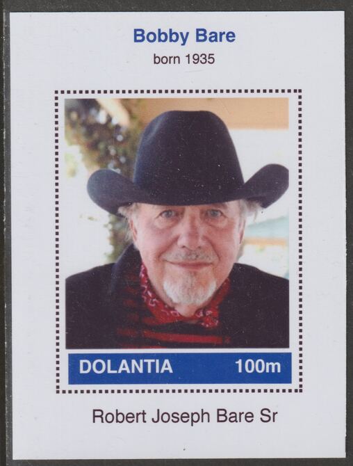 Dolantia (Fantasy) Bobby Bare imperf deluxe sheetlet on glossy card (75 x 103 mm) unmounted mint, stamps on personalities, stamps on music, stamps on country, stamps on 