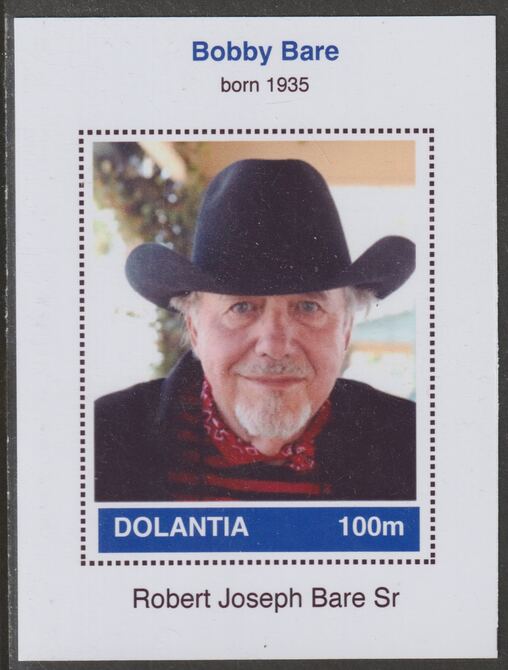 Dolantia (Fantasy) Bobby Bare imperf deluxe sheetlet on glossy card (75 x 103 mm) unmounted mint, stamps on , stamps on  stamps on personalities, stamps on  stamps on music, stamps on  stamps on country, stamps on  stamps on 