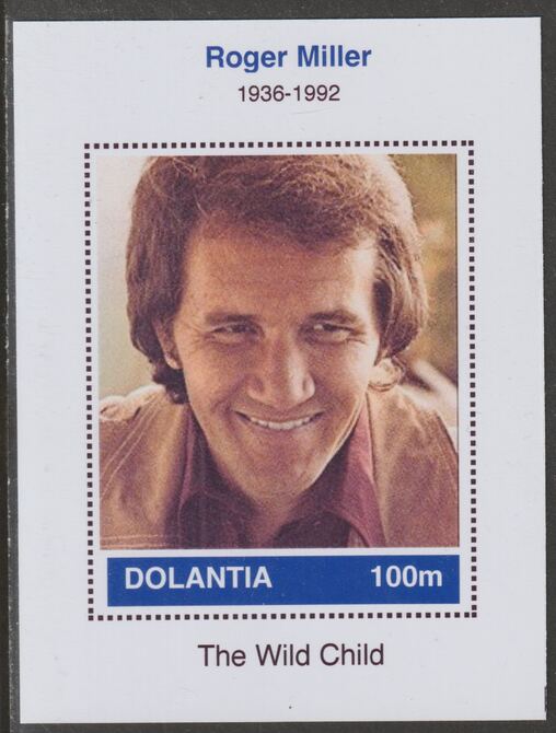 Dolantia (Fantasy) Roger Miller imperf deluxe sheetlet on glossy card (75 x 103 mm) unmounted mint, stamps on personalities, stamps on music, stamps on country, stamps on 
