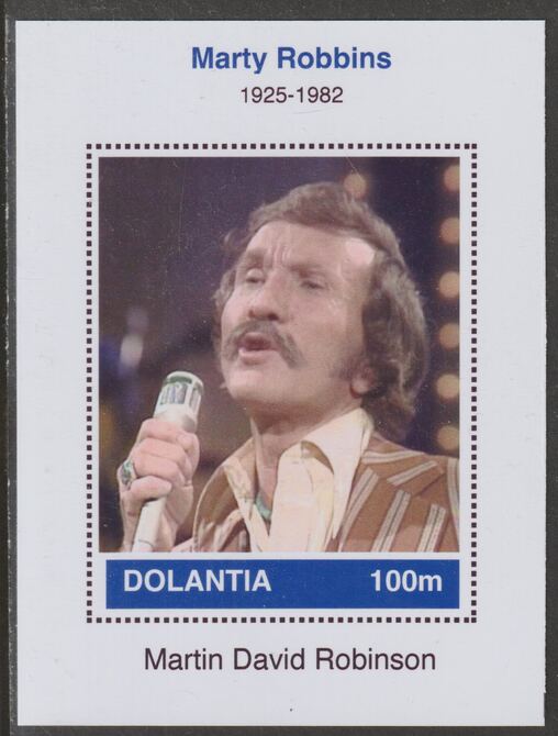 Dolantia (Fantasy) Marty Robbins imperf deluxe sheetlet on glossy card (75 x 103 mm) unmounted mint, stamps on personalities, stamps on music, stamps on country, stamps on 