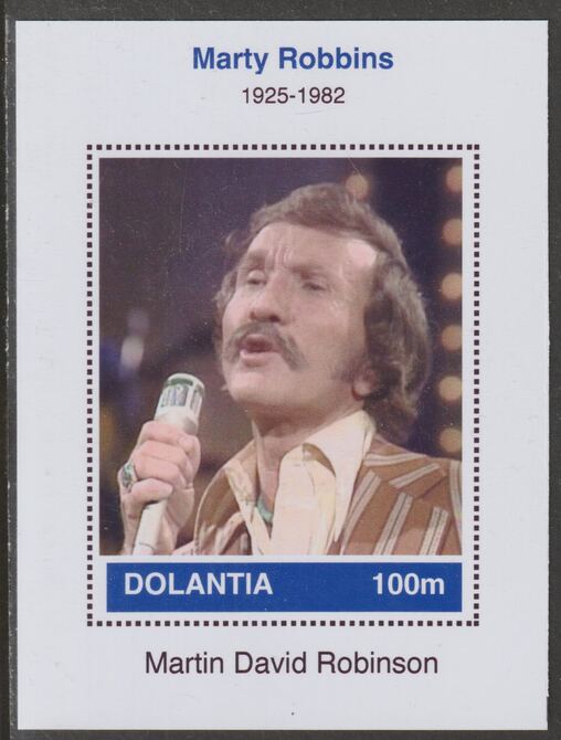 Dolantia (Fantasy) Marty Robbins imperf deluxe sheetlet on glossy card (75 x 103 mm) unmounted mint, stamps on , stamps on  stamps on personalities, stamps on  stamps on music, stamps on  stamps on country, stamps on  stamps on 