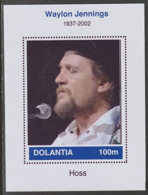 Dolantia (Fantasy) Waylon Jennings imperf deluxe sheetlet on glossy card (75 x 103 mm) unmounted mint, stamps on personalities, stamps on music, stamps on country, stamps on 