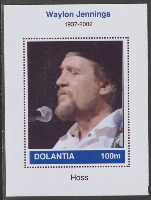 Dolantia (Fantasy) Waylon Jennings imperf deluxe sheetlet on glossy card (75 x 103 mm) unmounted mint, stamps on , stamps on  stamps on personalities, stamps on  stamps on music, stamps on  stamps on country, stamps on  stamps on 