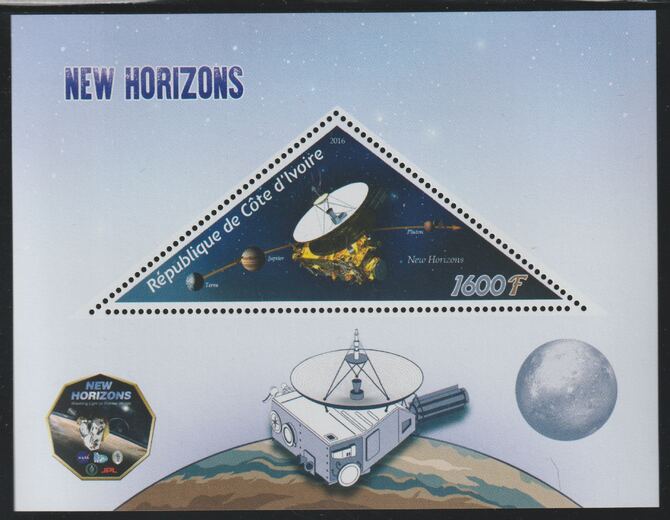 Ivory Coast 2016 Future Space Missions perf deluxe sheet containing one triangular value unmounted mint, stamps on triangular, stamps on shaped, stamps on space