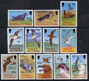 Tristan da Cunha 1977 Sea Birds definitive set of 12 to £2 complete, SG 220-31 unmounted mint*, stamps on , stamps on  stamps on birds, stamps on  stamps on petrel, stamps on  stamps on albatross, stamps on  stamps on tern, stamps on  stamps on shearwater      prion, stamps on  stamps on skua    