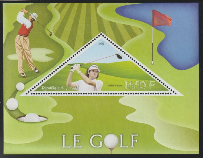 Congo 2015 Golf perf deluxe sheet containing one triangular value unmounted mint, stamps on triangular, stamps on shaped, stamps on sport, stamps on golf