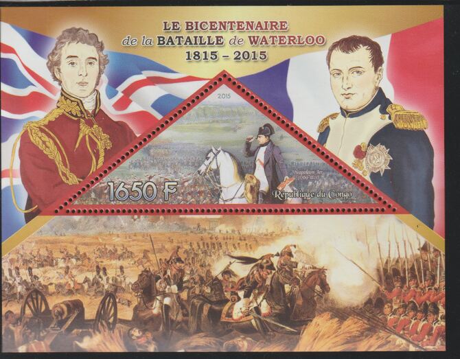 Congo 2015 Battle of Waterloo 200th Anniversary perf deluxe sheet containing one triangular value unmounted mint, stamps on triangular, stamps on shaped, stamps on waterloo, stamps on battles, stamps on napoleon