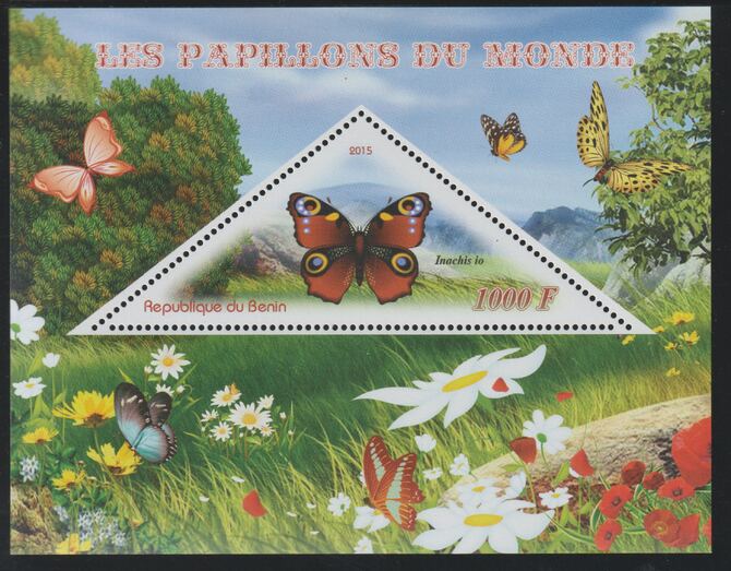 Benin 2015 Butterflies perf deluxe sheet containing one triangular value unmounted mint, stamps on , stamps on  stamps on triangular, stamps on  stamps on shaped, stamps on  stamps on insects, stamps on  stamps on butterflies