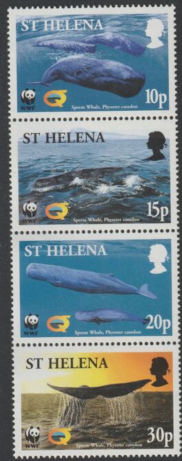 St Helena 2002 WWF Sperm Whale vertical perf strip of four values unmounted mint, SG 872-5, stamps on , stamps on  stamps on marine life, stamps on  stamps on whales