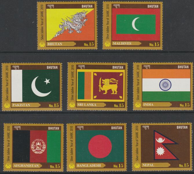 Bhutan 2010 SAARC the set of 8 Flag stamps ex MS1802 unmounted mint, stamps on maps, stamps on education