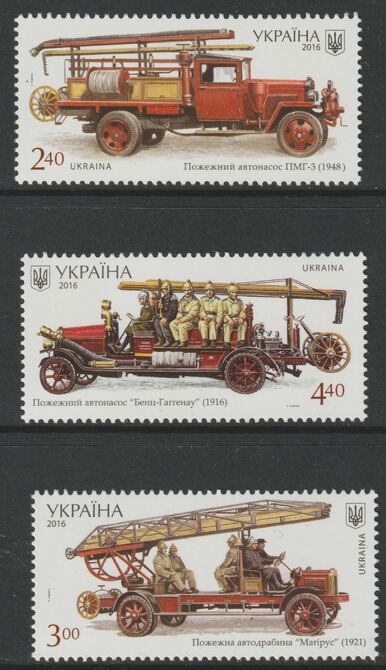 Ukraine 2016 Fire Engines perf set of 3 unmounted mint, stamps on , stamps on  stamps on fire