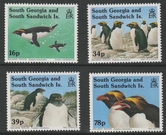 South Georgia & the South Sandwich Islands 1993 Macaroni perf set of 4 unmounted mint SG 227-230, stamps on , stamps on  stamps on birds, stamps on  stamps on penguins, stamps on  stamps on polar