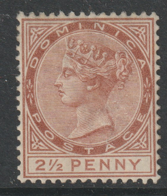 Dominica 1883 QV Crown CA 2.5d red-brown with part gum SG15, stamps on 