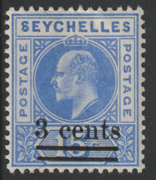 Seychelles 1903 KE7 surcharged 3c on 15s unmounted mint SG 57, stamps on , stamps on  ke7 , stamps on 