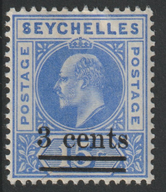 Seychelles 1903 KE7 surcharged 3c on 15s unmounted mint SG 57, stamps on , stamps on  stamps on , stamps on  stamps on  ke7 , stamps on  stamps on 