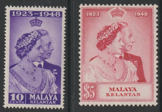 Malaya - Kelantan 1948 Royal Silver Wedding set of 2 mounted mint, SG 70-71, stamps on , stamps on  stamps on , stamps on  stamps on  kg6 , stamps on  stamps on silver wedding, stamps on  stamps on royalty