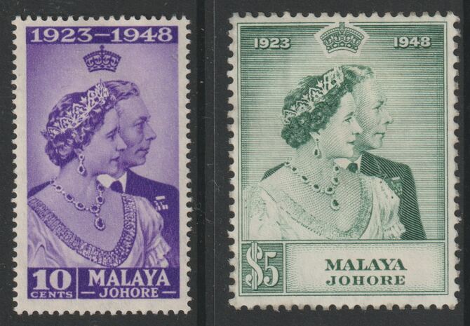 Malaya - Johore 1948 Royal Silver Wedding set of 2 mounted mint, SG 31-32, stamps on , stamps on  stamps on , stamps on  stamps on  kg6 , stamps on  stamps on silver wedding, stamps on  stamps on royalty
