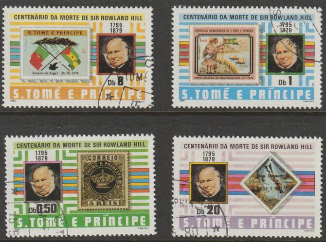 St Thomas & Prince Islands 1980 Rowland Hill set of 4 fine cds used , stamps on postal, stamps on stamp on stamp, stamps on flags     rowland hill, stamps on stamponstamp