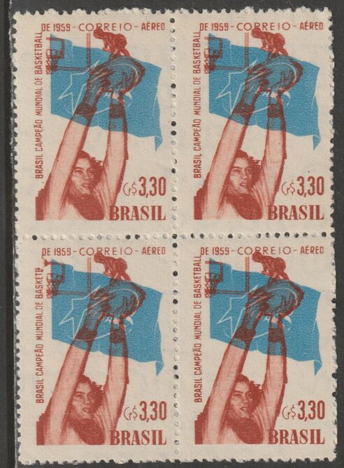 Brazil 1959 Basketball Championships 3c30 block of 4, one stamp with BASKETB error unmounted mint, SG 1003var, stamps on , stamps on  stamps on basketball