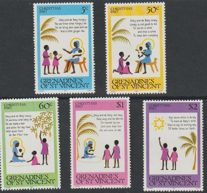 St Vincent - Grenadines 1980 Christmas set of 5 unmounted mint, SG 179-83, stamps on christmas