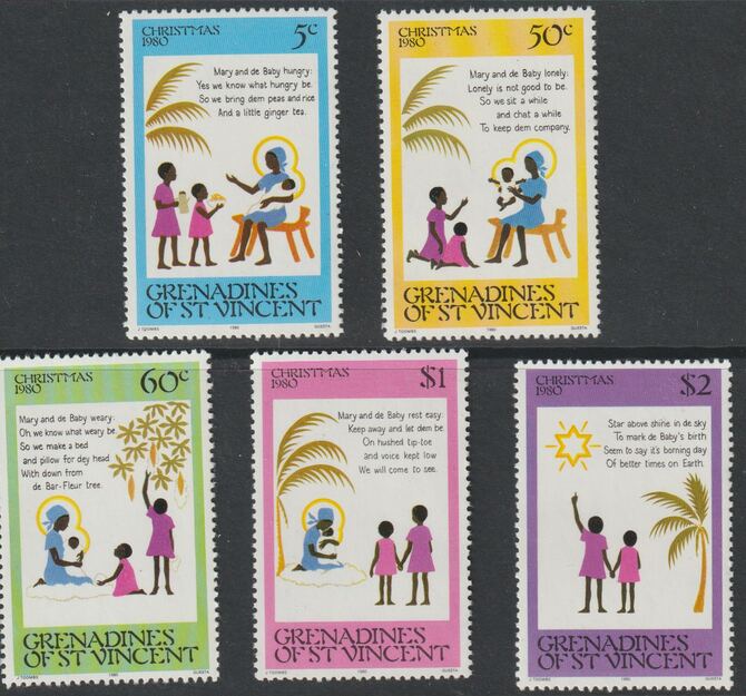 St Vincent - Grenadines 1980 Christmas set of 5 unmounted mint, SG 179-83, stamps on , stamps on  stamps on christmas