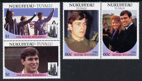 Tuvalu - Nukufetau 1986 Royal Wedding (Andrew & Fergie) set of 4 (2 se-tenant pairs) unmounted mint, stamps on royalty, stamps on andrew, stamps on fergie, stamps on 