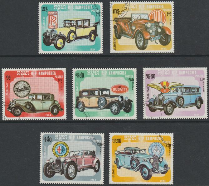 Kampuchea 1984 Classic Cars perf set of 7 fine cds used, SG 556-62, stamps on cars