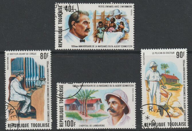 Togo 1975 Birth Centenary of Albert Schweitzer perf set of 4 fine cds used, SG 1096-99, stamps on , stamps on  stamps on personalities, stamps on  stamps on schweitzer, stamps on  stamps on music