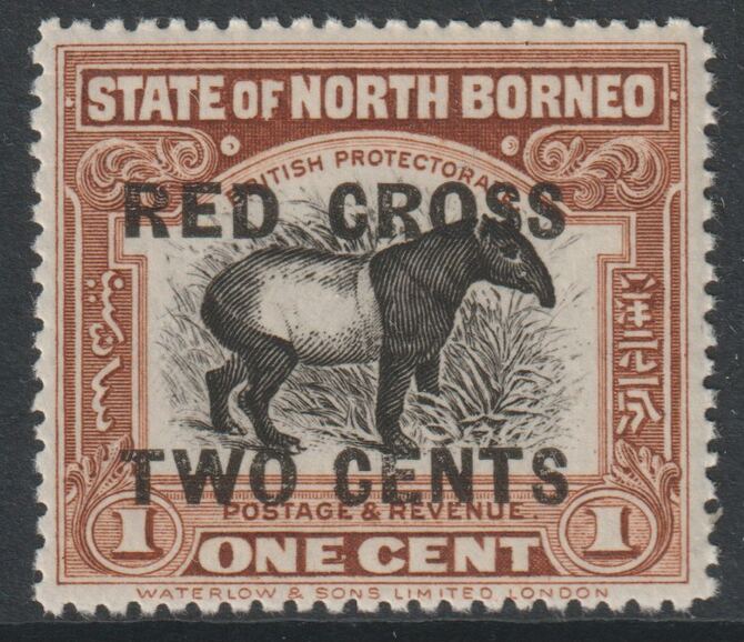 North Borne 1918 Red Cross opt on 1c Tapir  + 2c unmounted mint SG 214, stamps on , stamps on  stamps on red cross, stamps on  stamps on animals