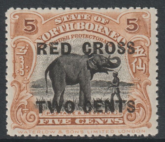 North Borne 1918 Red Cross opt on 5c Elephant  + 2c unmounted mint SG 219, stamps on red cross, stamps on animals, stamps on elephants