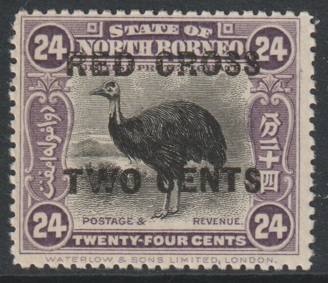 North Borne 1918 Red Cross opt on 24c Cassowary  + 2c unmounted mint SG 226, stamps on red cross, stamps on animals, stamps on cassowary, stamps on birds