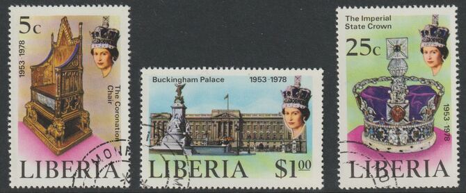 Liberia 1978 Coronation 25th Anniversary set of 3 fine cds used, SG 1348-50, stamps on royalty, stamps on coronation