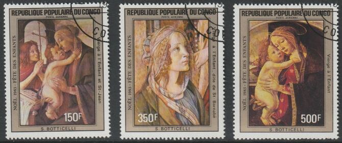 Congo 1984  Christmas - Paintings by Botticelli perf set of 3 fine cds used, SG 927-9, stamps on christmas, stamps on arts, stamps on botticelli
