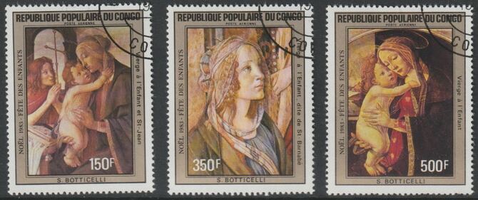 Congo 1984  Christmas - Paintings by Botticelli perf set of 3 fine cds used, SG 927-9, stamps on , stamps on  stamps on christmas, stamps on  stamps on arts, stamps on  stamps on botticelli