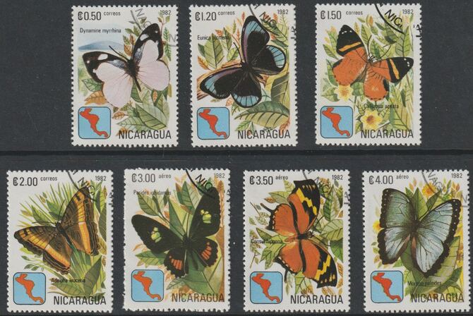 Nicaragua 1982 Butterflies perf set of 7 fine cds used, SG 2341-47, stamps on butterflies