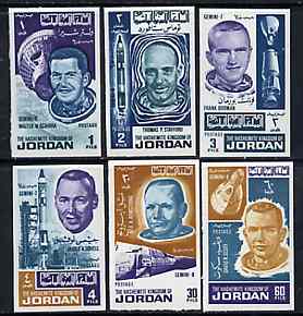 Jordan 1966 Space Achievements imperf set of 6 unmounted mint, as SG 764-69*, stamps on , stamps on  stamps on space